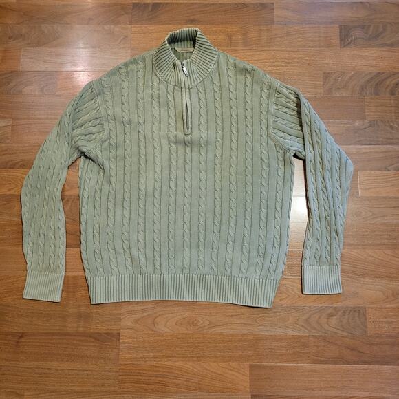 Pendleton Cable Knit Half-Zip Sweater Men's Sage Green Cotton Pullover - Picture 2 of 6